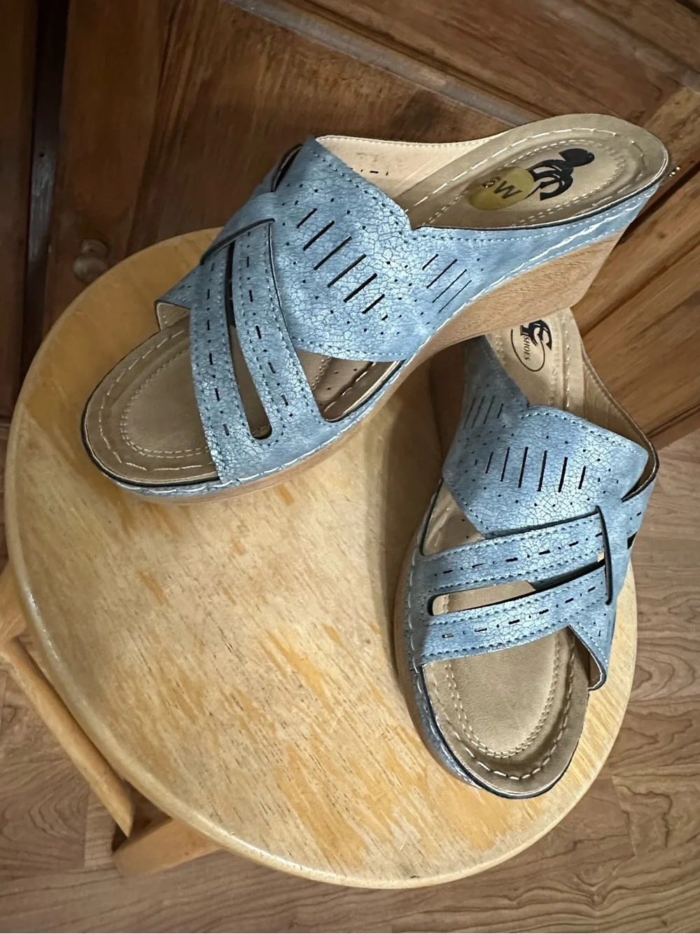 Women's Blue/Grey 2” Heel Wedge Slide Sandals 8W